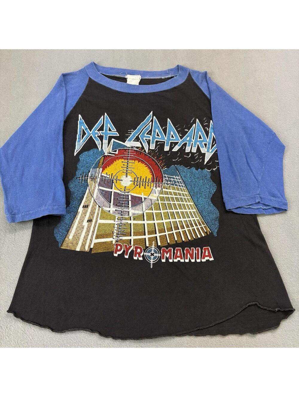 Vintage 80s 1983 Def Leppard Pyromania Tour 3/4 Sleeve Shirt Medium (Fits Small)